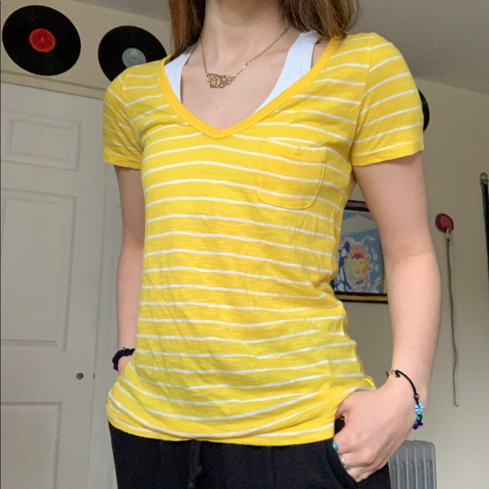 Yellow Striped Pocket Tee - Old Navy Sz XS